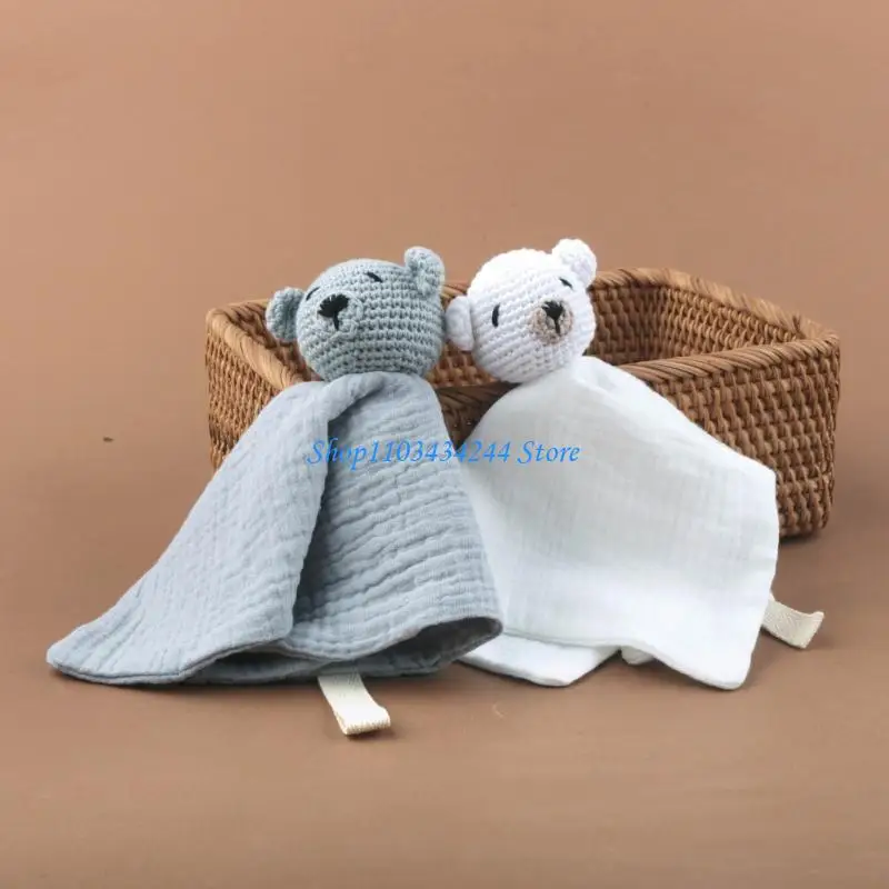 Knitted Bear Soothes Towel Teething Bib Sleep Doll Toy Nursing Bib for Infants