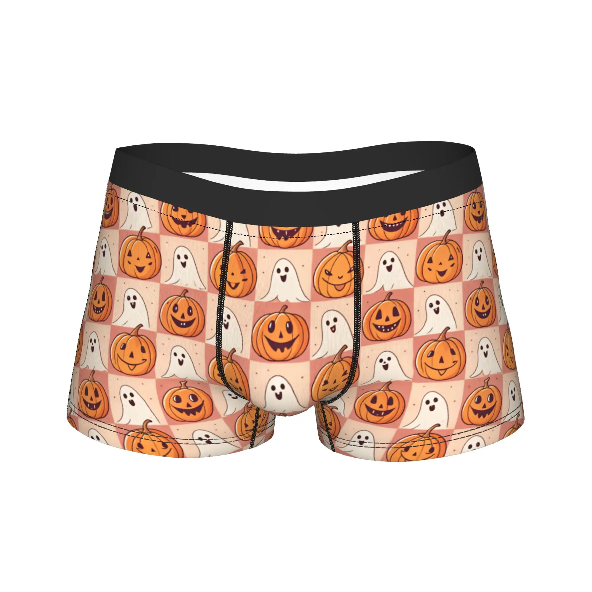Halloween Checkerboard Pumpkin Ghost Seamless Pattern Underwear  Men Panties Print Novelty Boxershorts Hot Sale Boxer Brief