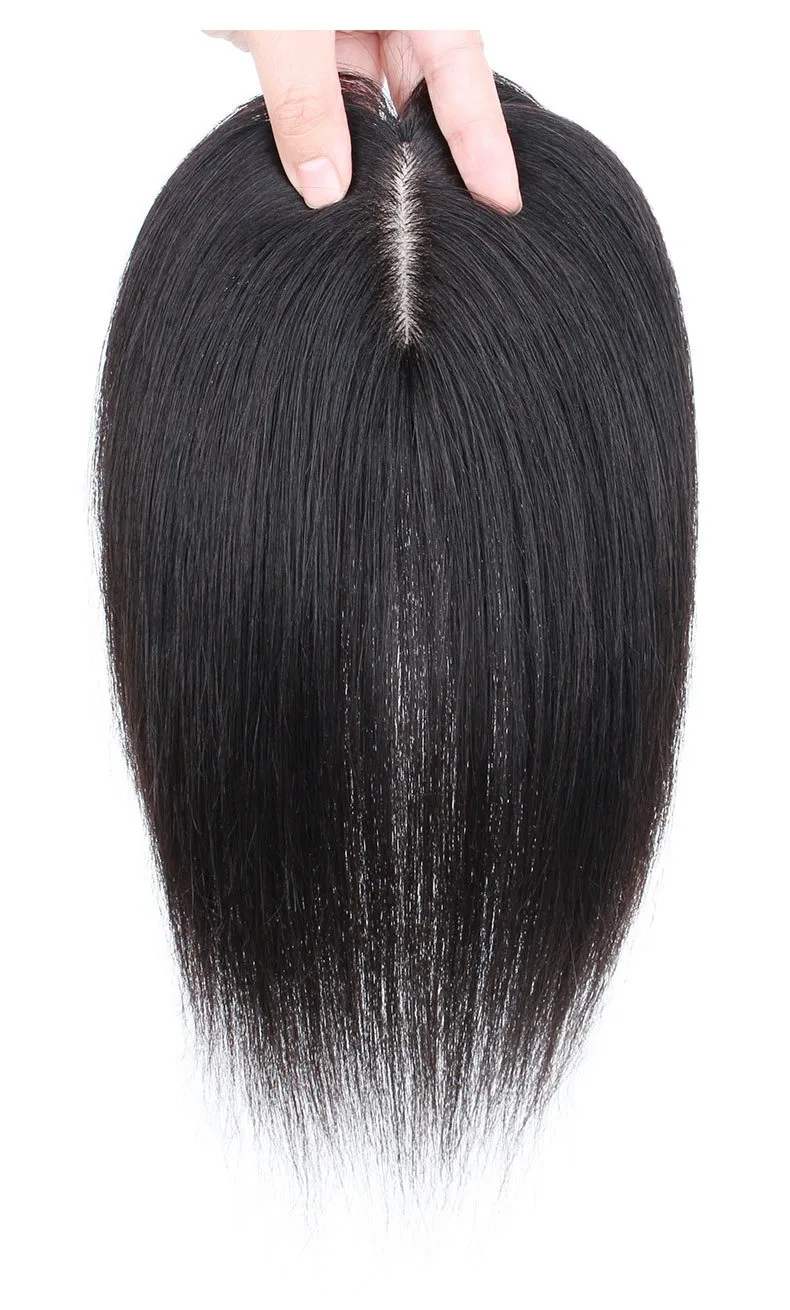 9x9 Straight Human Hair  Asian Closures Natural Color Remy Hair Suitable For Top of The Head 3 Clips Women Hair Piece