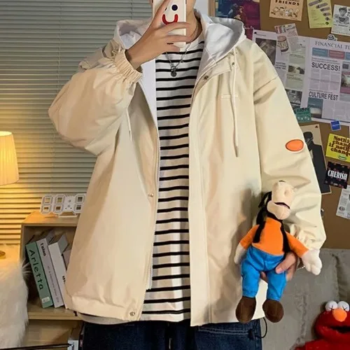 

2024 New Men's Jaet Loose Double Layer Thiened Sli Trendy Hong Kong Sle Casual Workwear Couple's Coat Spring Autumn