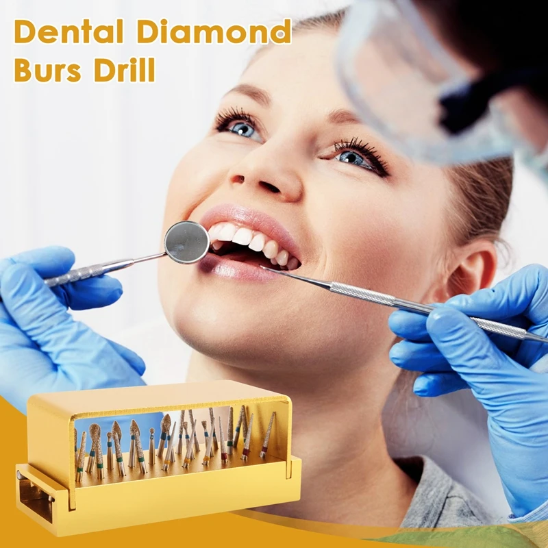 30Pcs/Set  Diamond Burs Drill +Block High Speed Handpiece Holder Alumimum Instrument For Teeth Whitening