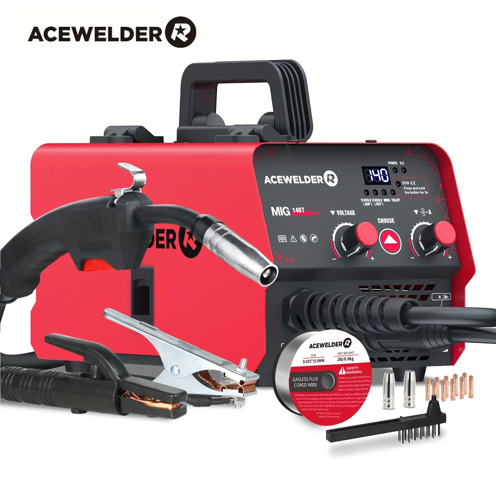 ACEWELDER 3 In 1 Welding Machine 140A Flux Cored MIG ARC Lift TIG Welder 110V IGBT Inverter Gasless Welding Machine