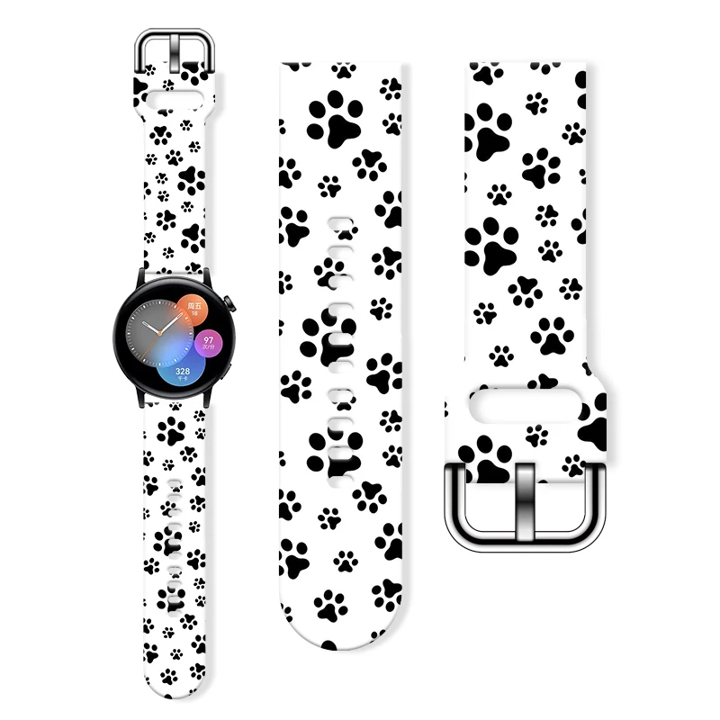 

20mm Animal Paw Printed Strap for Samsung Galaxy 7/6/5 40mm 44mm Band Replaceable Bracelet 22mm for Xiaomi Amazfit Watchband