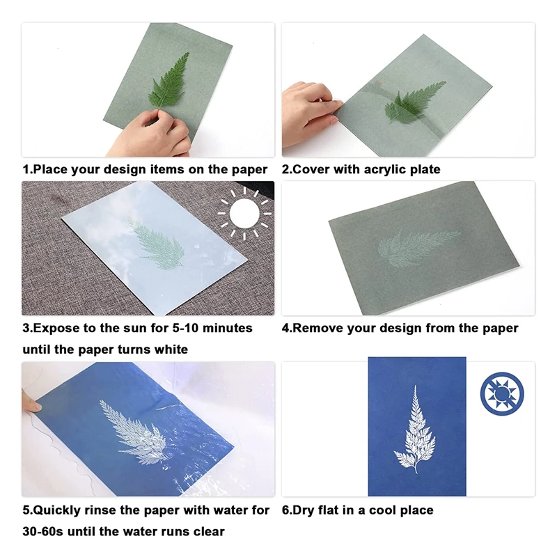 33 Pcs Sun Print Paper Cyanotype Paper Kit, A5 Solar Drawing Paper Sensitivity Sun Print Nature Printing Paper