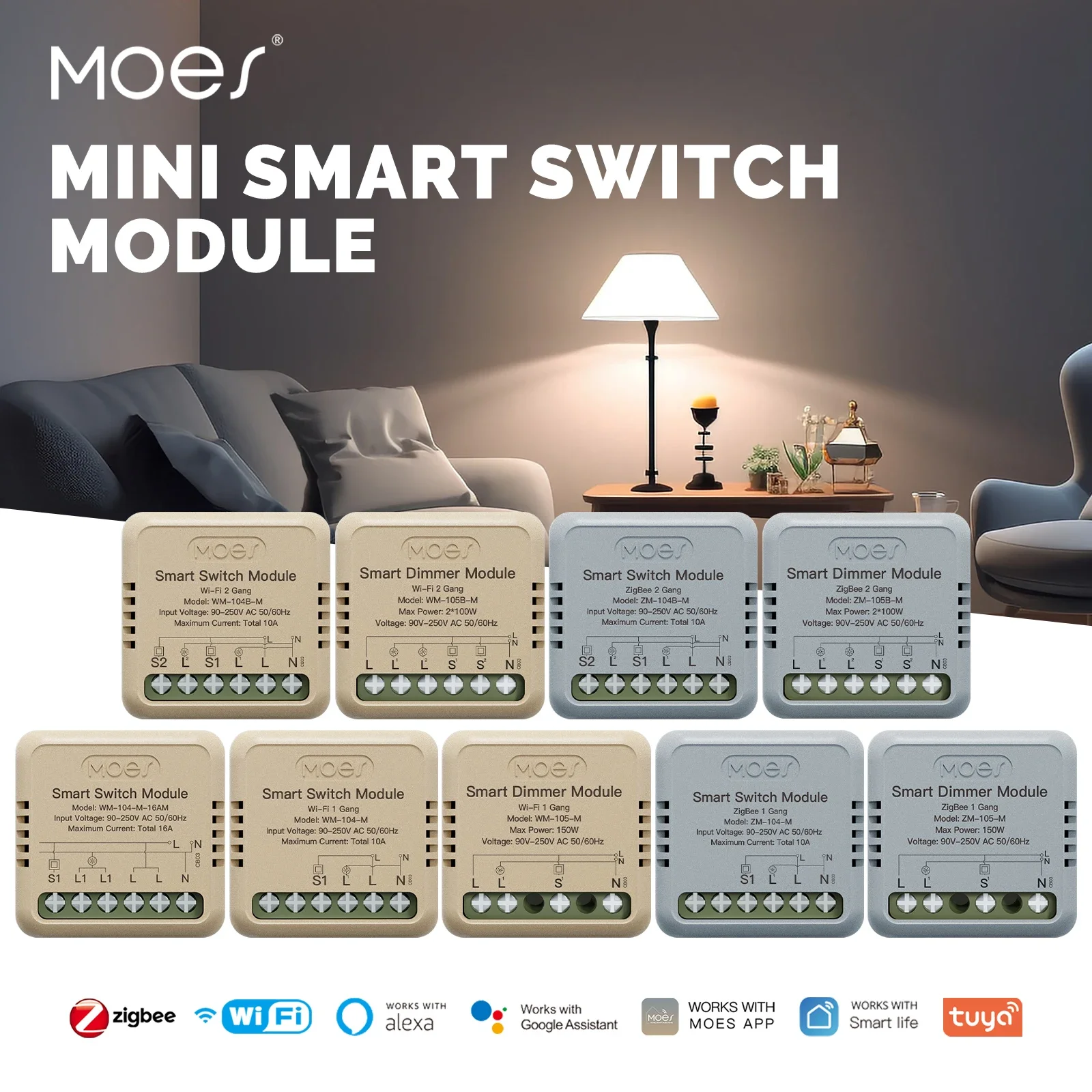 

MOES Star Ring Series Mini Tuya WiFi/Zigbee Smart Switch DIY Module Light Switch 1/2 Gang Remote Control Work Alexa Google Home