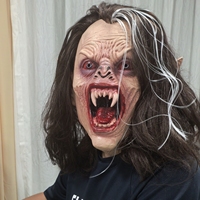 Adult Lifelike Vampire Costume Prop Rubber Mask with Long Hair And Sharp Teeth for Halloween Horror Nights