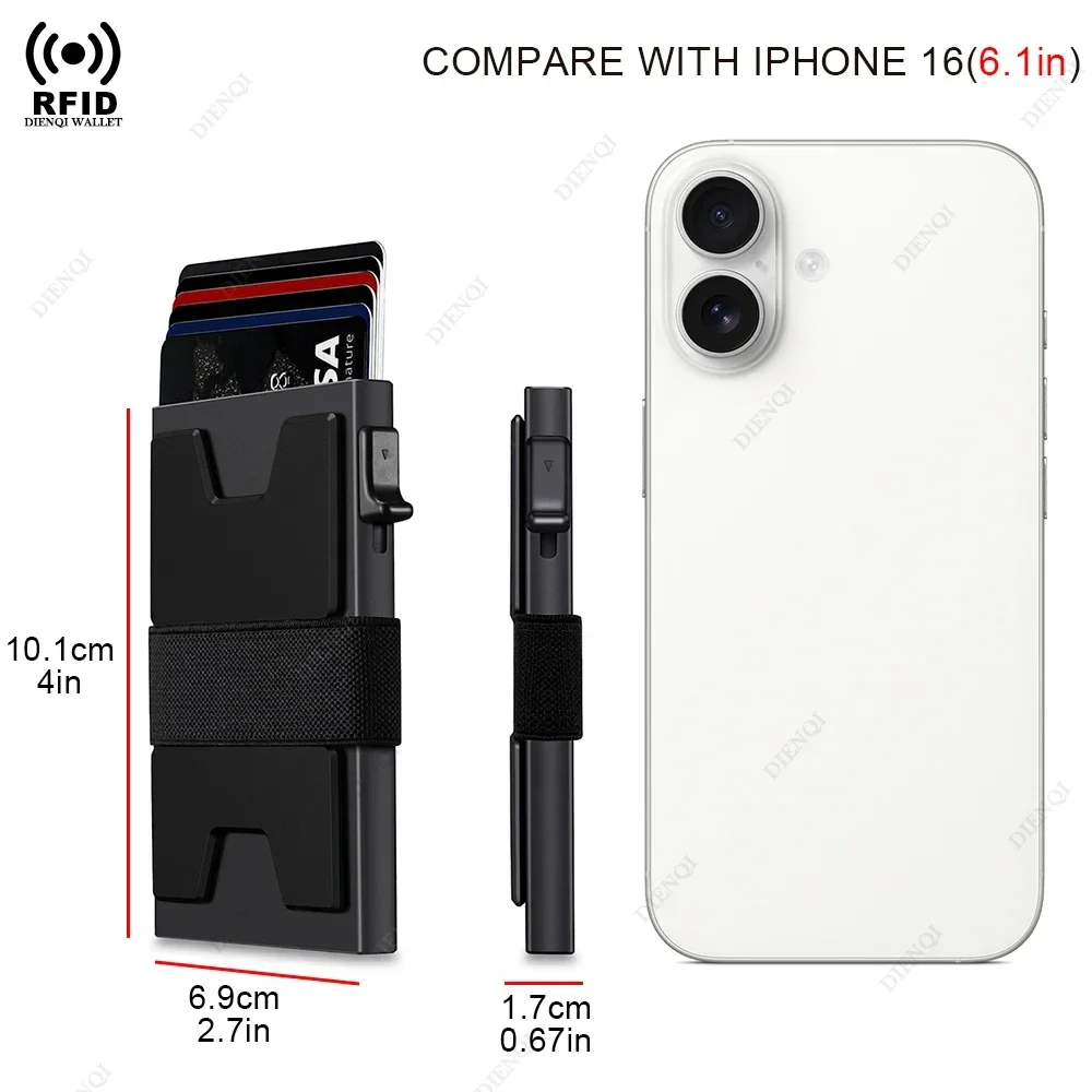 Credit Card Holder Men Minimalistic Wallet Aluminium  Automatic Pop Up Metal Case Rfid Wallets with Cash Band Credit Cardholder