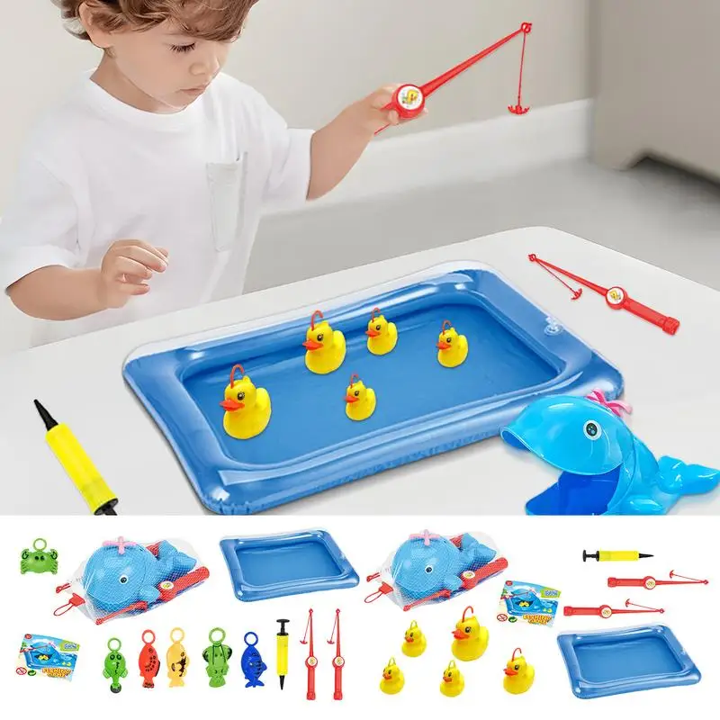 Summer Bath Toy With Pole Rod Net Floating Fish Water Game Fishing Pool Toys With Hand Pump For Kids Boys Girls 3-5