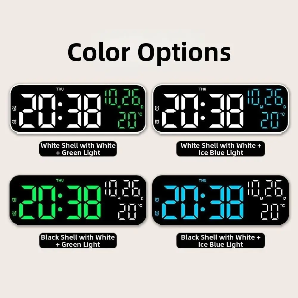 Brightness Adjustment LED Electronic Clock Voice Control 12/24H Format Large Digital Clock Auto-Dimmer Countdown Function