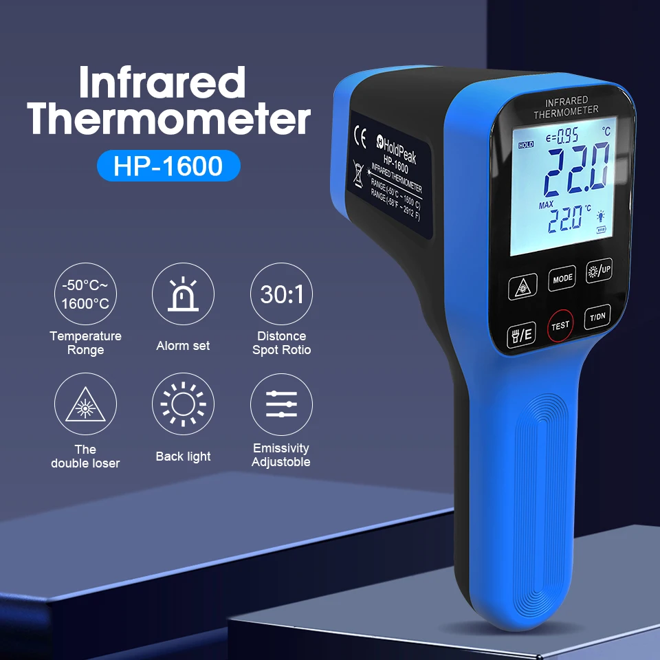 Termômetro Infravermelho Digital Pistola de Temperatura Infravermelho sem Contato58 °f2912 Ghz -50 °c 1600 °c Termômetro Laser ir