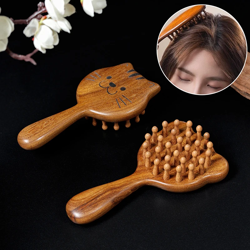 Sandalwood Cartoon Scalp Massage Comb Meridian Comb 28 Coarse Toothed Head Hair Comb Body Beautify Massage Guasha Scraping Care