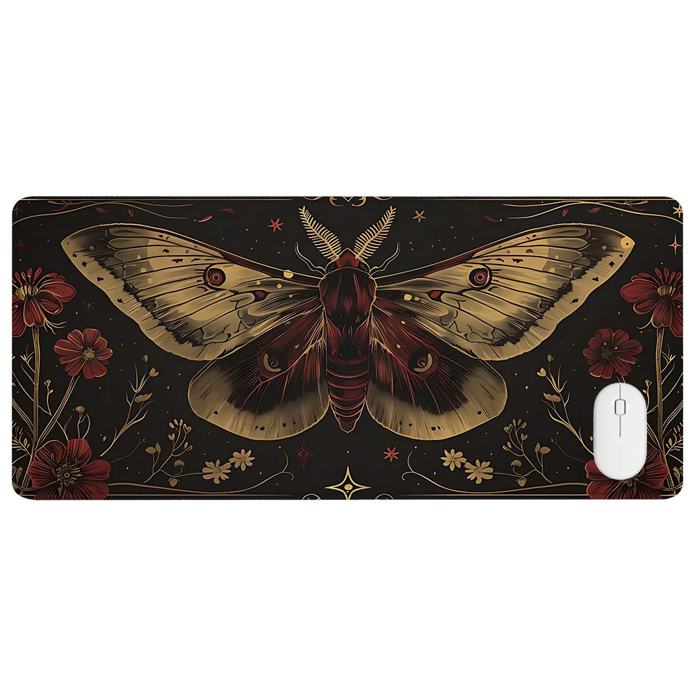 Twilight Moth Desk Mat Cottagecore Moth Mousepad Boho Flowers Mouse Pad Witchy Topper Workspace Aesthetic Laptop Mats Vintage