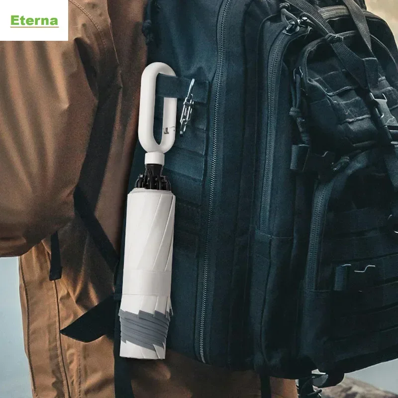 Solid Color Manual Folding Umbrella UPF50+ UV Protection Lightweight Backpack Hook Windproof Rainproof for Men Women