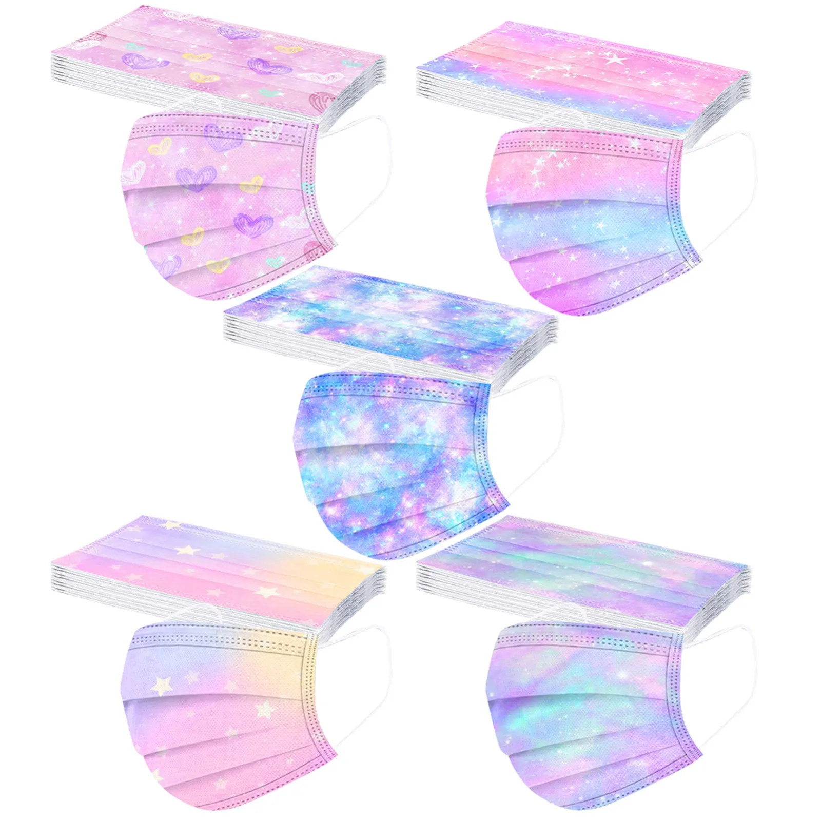 50pcs Children Cheap Mask Gradient Star Printed Three-Layer Outdoor Dust-Proof Disposable Mask mascarilla infantil navidad