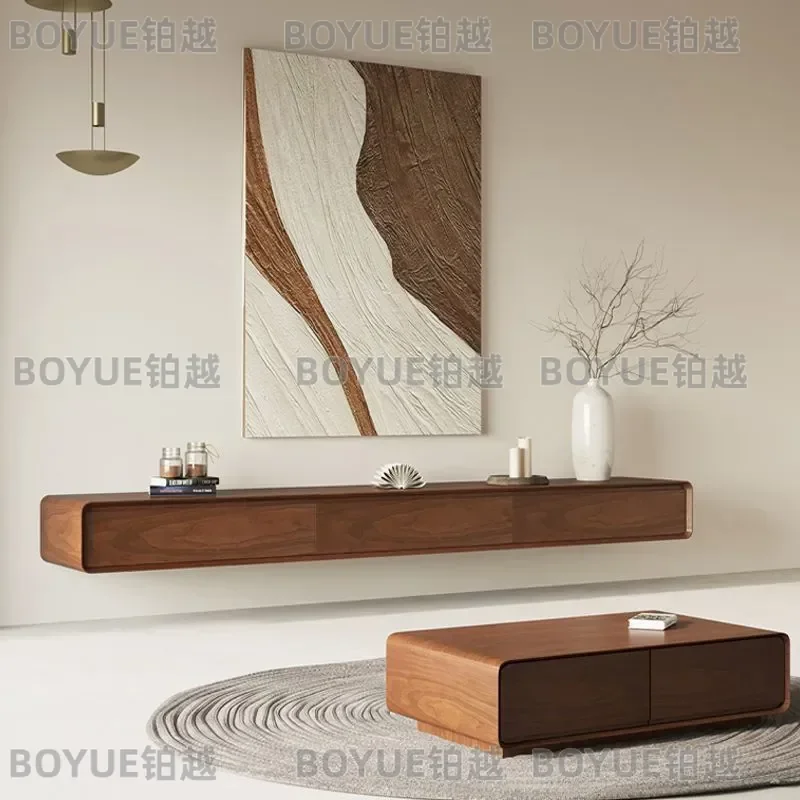 for Small Apartment Narrow Ultra-thin Suspended Solid Wood Wall-mounted TV Cabinet Minimalist Hanging Storage Unit