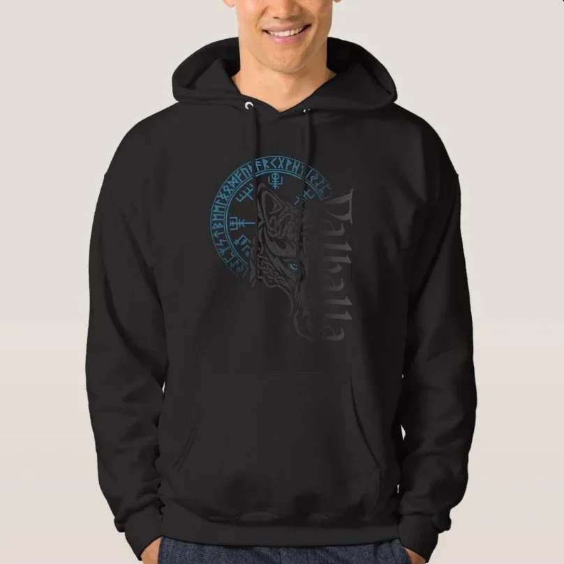 Norse Myth Odin's Wolf with Compass Vegvisir Rune Valhalla Pullover Hoodie New 100% Cotton Comfortable Casual Mens Sweatshirts