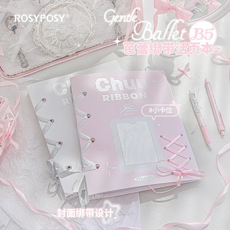 sweet chic notepad para menina estudante branco cor de rosa bow ribbon binder moda notebook faca voce mesmo decor scrapbook journal tamanho b5 01