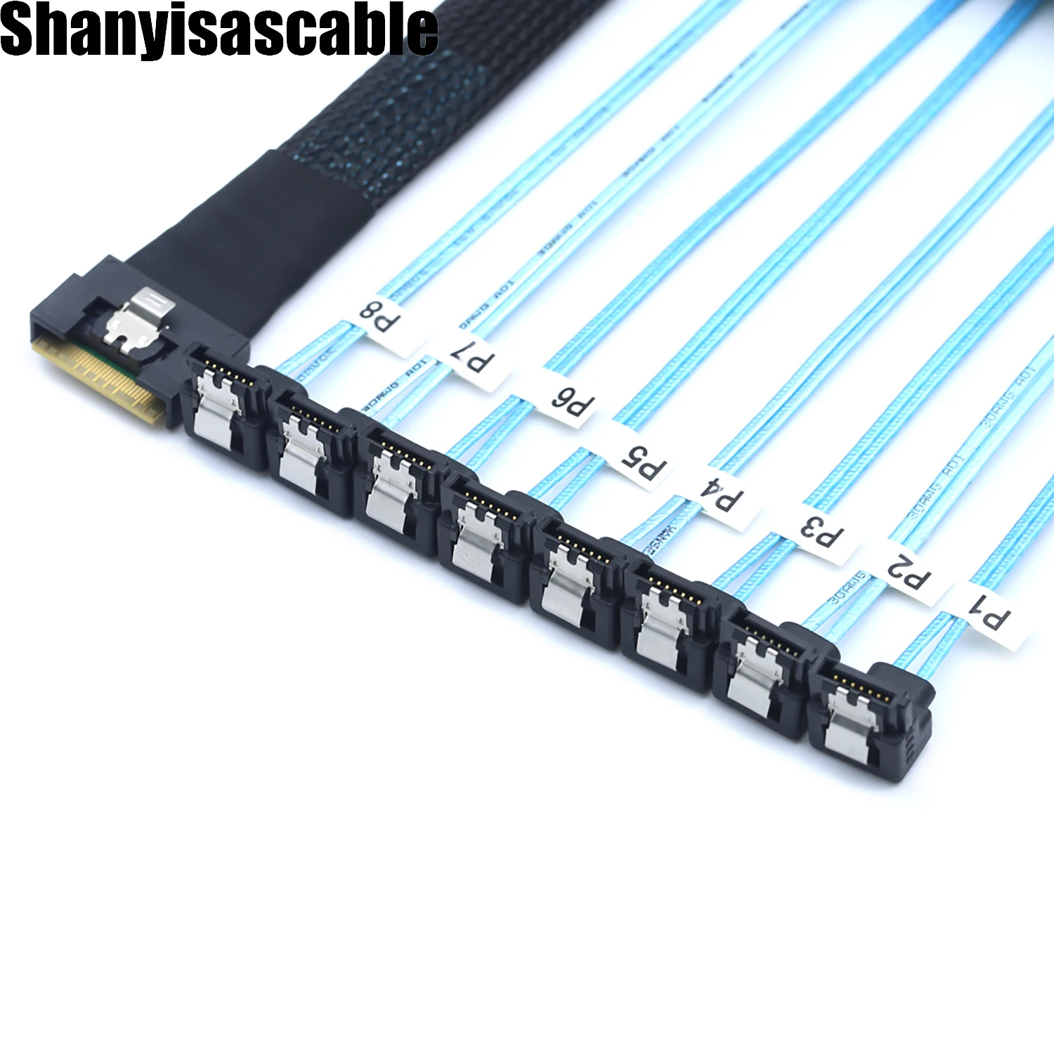 0.8M Slimline SAS SFF-8654 8i PCI-E Ultraport 4.0 to 8X SATA 7P 90 degree female Cable adapter