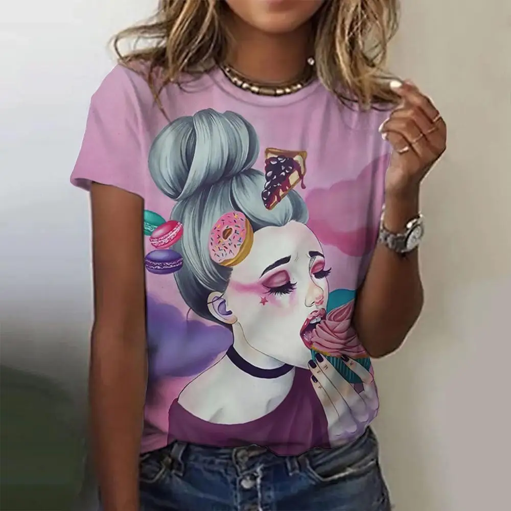 Summer Psychedelic Hippie Girl 3D Print T Shirt Women's Short Sleeve Round Neck T Shirts Harajuku Y2K Tops Female Tees Clothing
