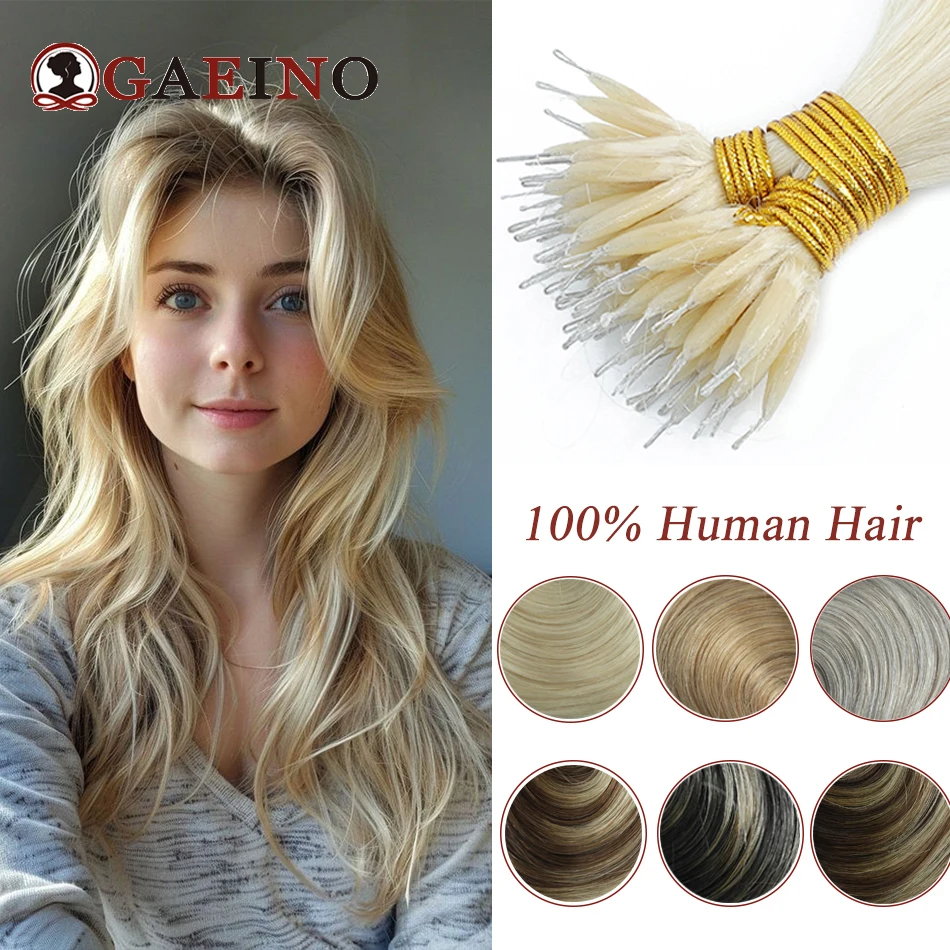 Ekstensi rambut cincin Nano lurus, ekstensi rambut manusia asli, kapsul Keratin, cincin Nano, ekstensi rambut abu-abu untuk Salon 1g/PC