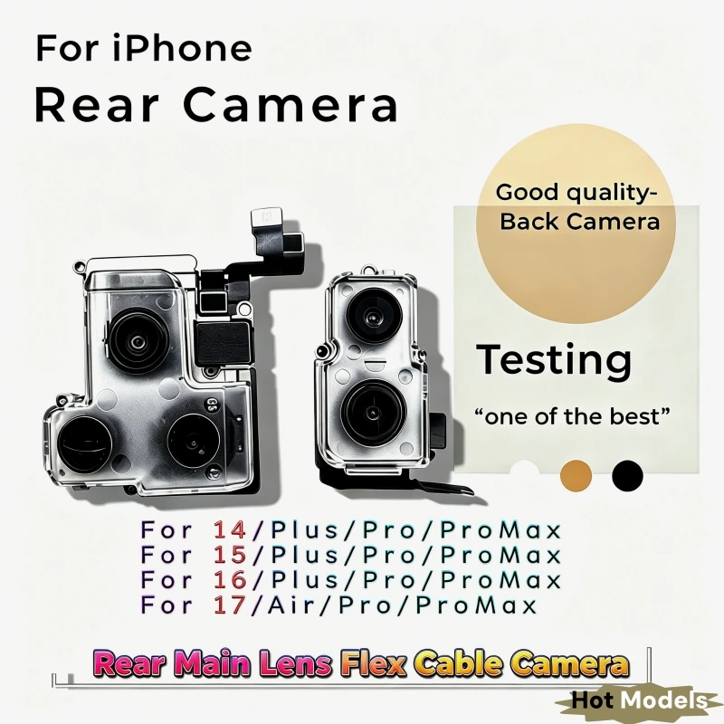 aaaリアメインカメラモジュール（フレックスケーブル付き）、iphone-14、15、16、17-pro-max、16-plus用バックカメラ交換用、完全動作確認済み