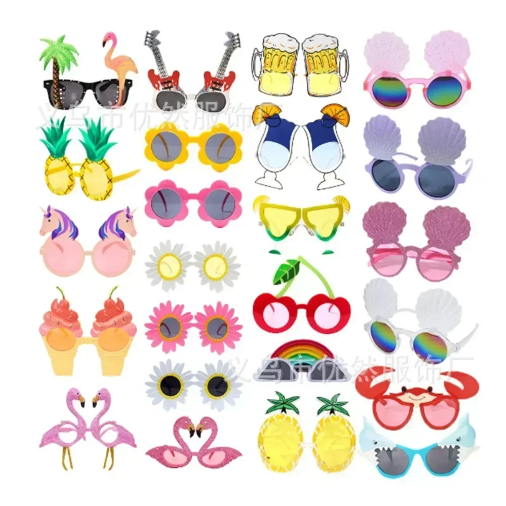 1pc Hawaii Tropical Party Glasses Flamingo Pineapple Hawaiian Luau Pool Beach Party Decoration Supplies Funny Glasses Photo Prop