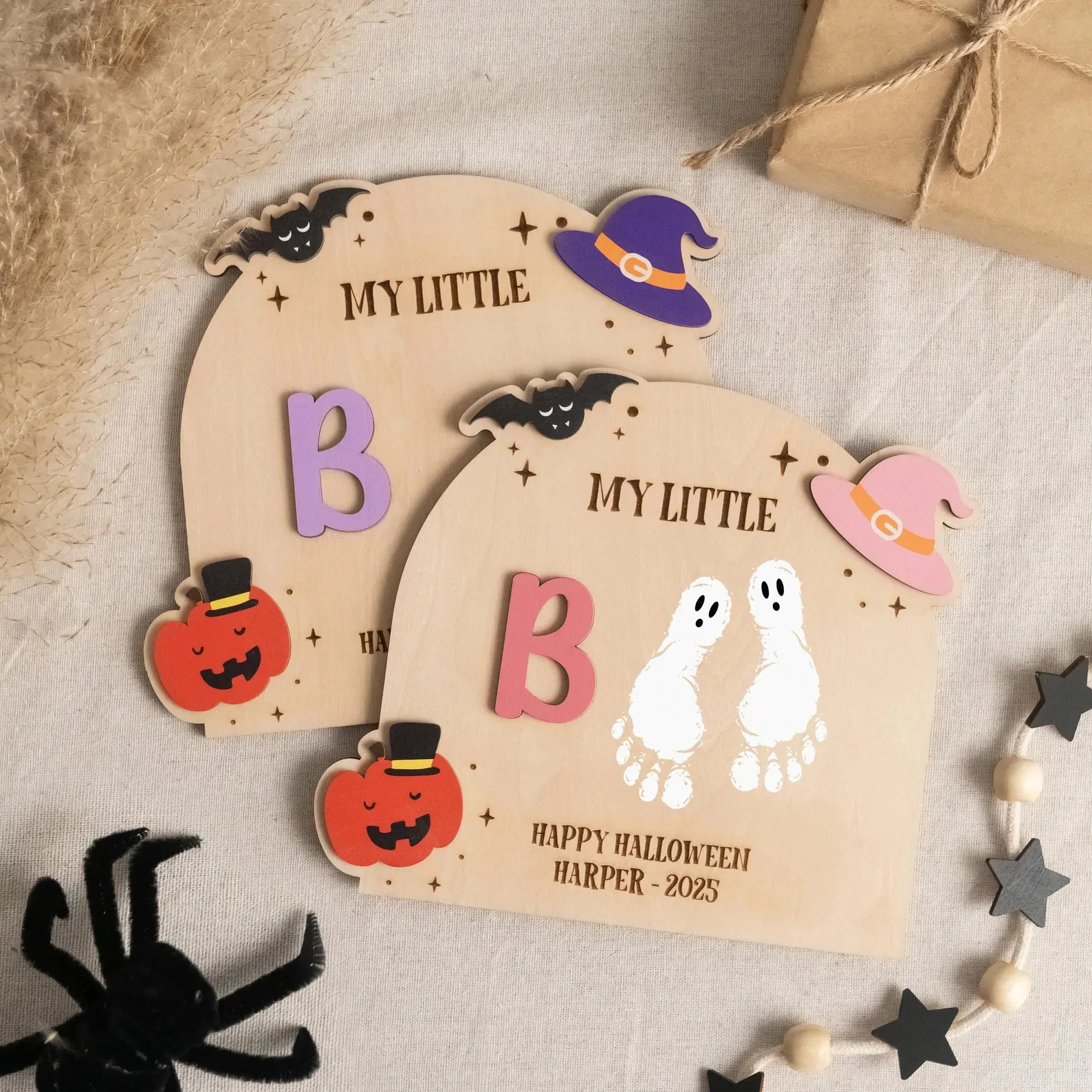 My Little Boo Baby Footprint Halloween Sign – Gepersonaliseerd houten aandenkencadeau voor eerste Halloween