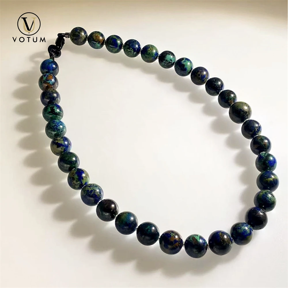 Votum Natural Azurite Malachite Beaded Choker Necklace for Unisex Third Eye Chakra Healing Crystal Spiritual Necklaces Jewelr
