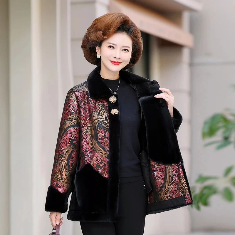Moeder van middelbare leeftijd Verdikking namaakbont Uitloper Winter Dames Lange mouwen Nertsenbontjas Vrouwelijke grote maat 5XL bontjas