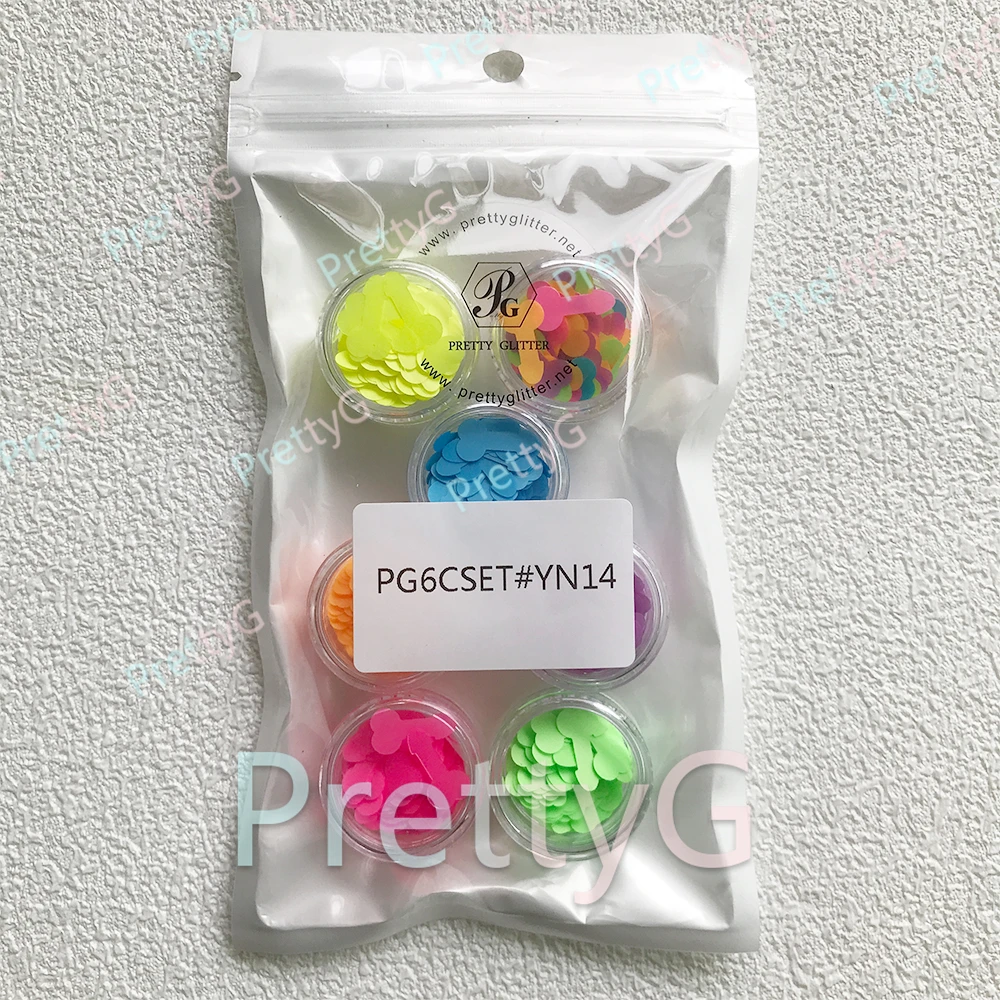 PrettyG 6-Color Set Box 15MM Big Penis Neon Fluorescent Glitter Penis Sequins Rainbow Luminous For DIY Nail Art Decoration