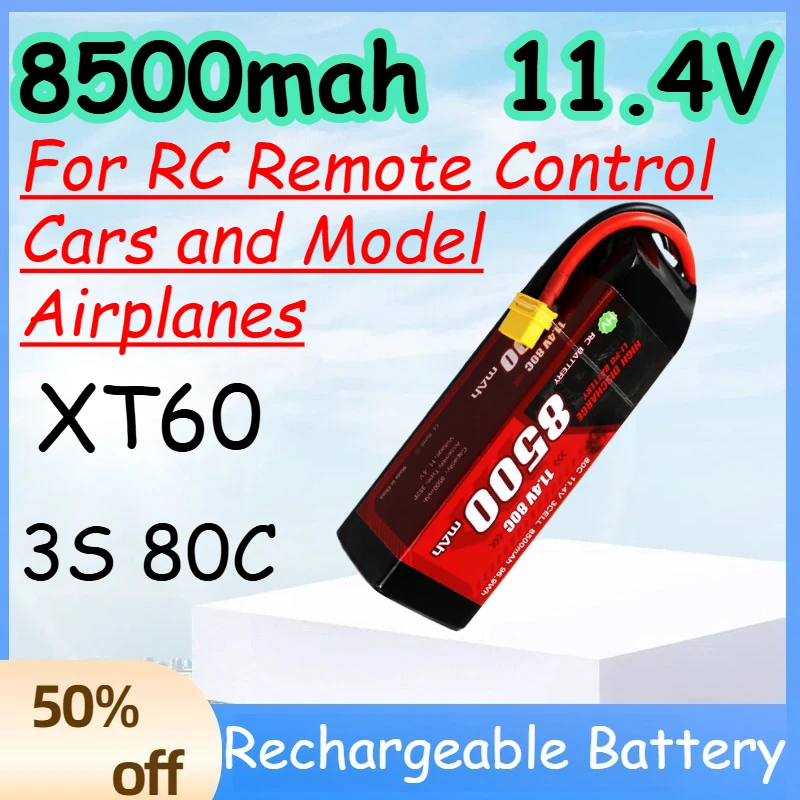 

8500mah 80C 11.4V 3S Replace Rechargeable Lipo Battery for RC Remote Control Cars and Model Airplanes Battery with XT60 Plug