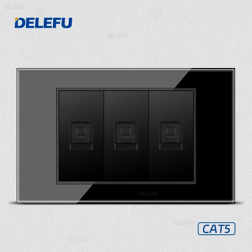 DELEFU glass black panel American Standard series 118*74mm wall computer combination socket switch