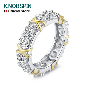 KNOBSPIN D VVS1 GRA Ring for Women Engagement Wedding Jewely with GRA 925 Sterling Sliver Plated White Gold Eternity Band