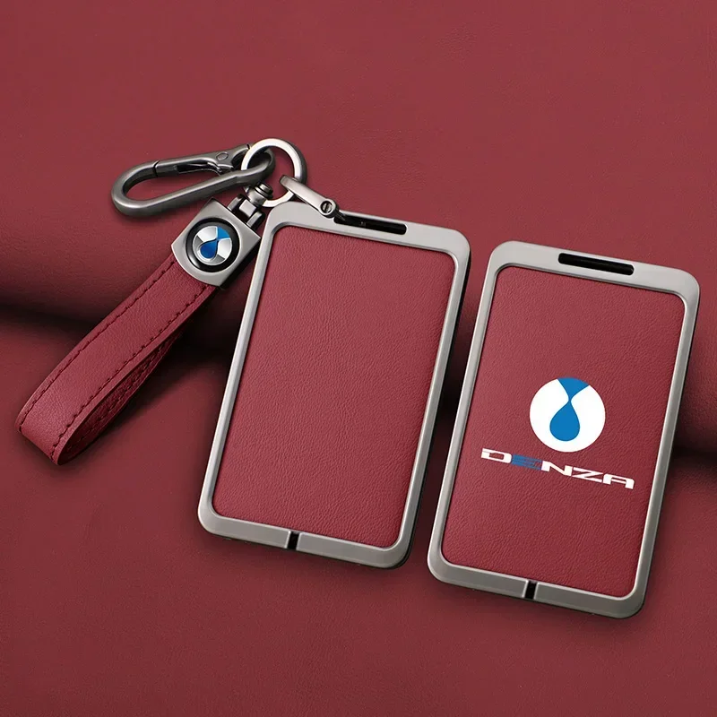 

Zinc Alloy Leather Car Smart Card Slice Key Case Shell Holder Protect Fob For Denza D9 N8 N7 Keychain with Logo Auto Accessories