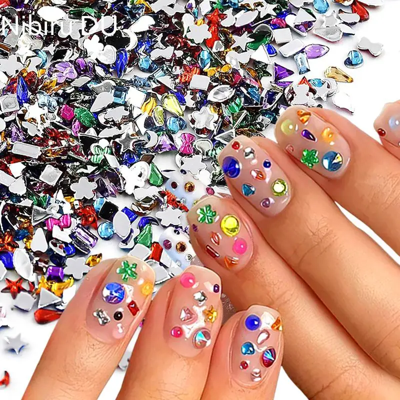 600/100pcs Mini Nail Rhinestones Colorful Nail Art Charms 3D Star Nail Diamonds Crystal Flatback Nail Gems Manicure Supplies