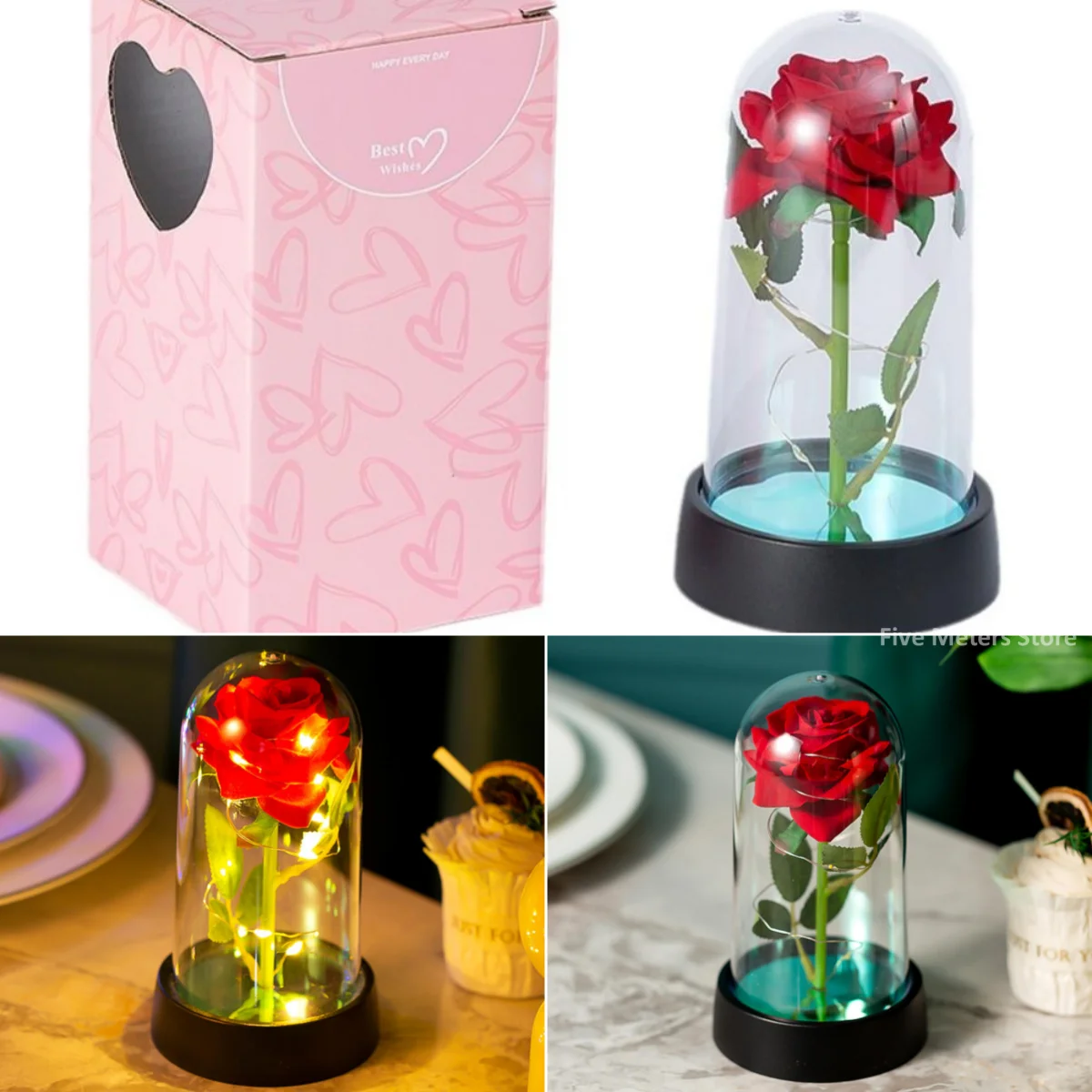 Wedding Led Galaxy Rose Eternal Flower With Lights In Dome Forever Rose Red Rose Valentine'S Day Mother'S Day Romantic Gift