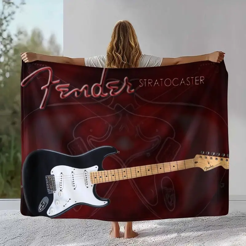 Classic Guitar Fender Logo Instruments Music Flannel Blanket,Ultra Soft Warm Plush Throw for Home Bedroom Bed Sofa Cover Office