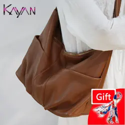 Large Capacity Women's Shoulder Bag High Quality Soft Leather Crossbody Bag for Women Korean Solid Big Female Bag