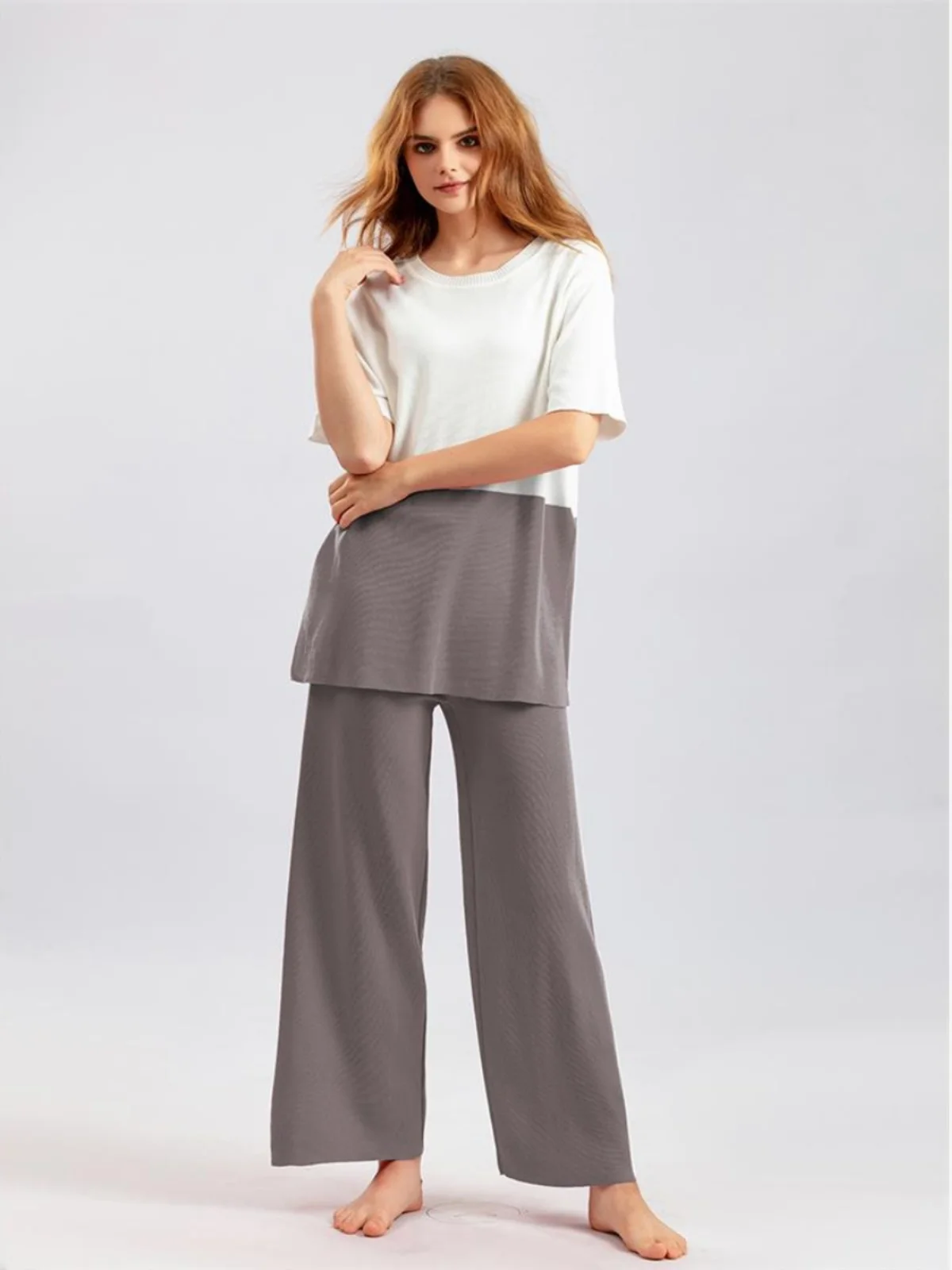 Широкие брюки ort-Sve, подходящие по цвету, модные лоскутные брюки из смеси полиэстера для молодых женщин