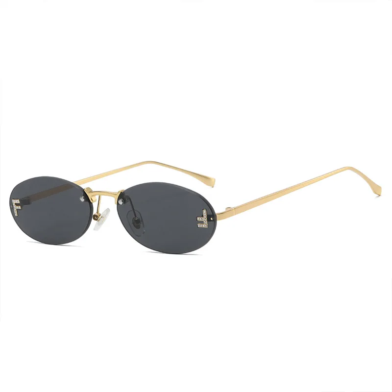 8115 Elegant Diamond Oval Sunglasses Male Letter 'F' Rimless Sunglasses Car Sunglasses