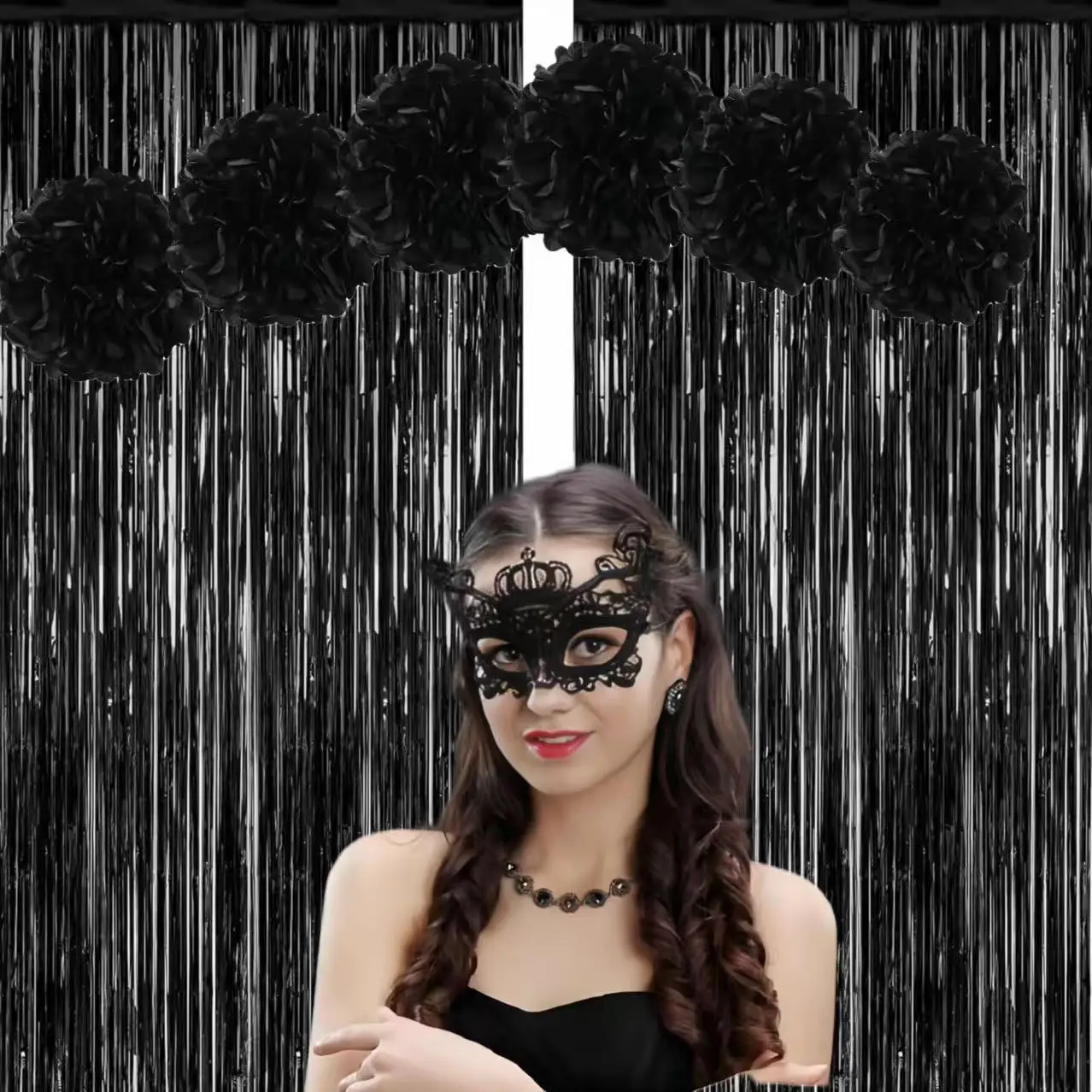 Set de 16 Piezas para Decoración de Fondo Fotográfico para Fiestas, Incluye 10 Borlas y 6 Pompones, Ideal para el Black Friday y Halloween