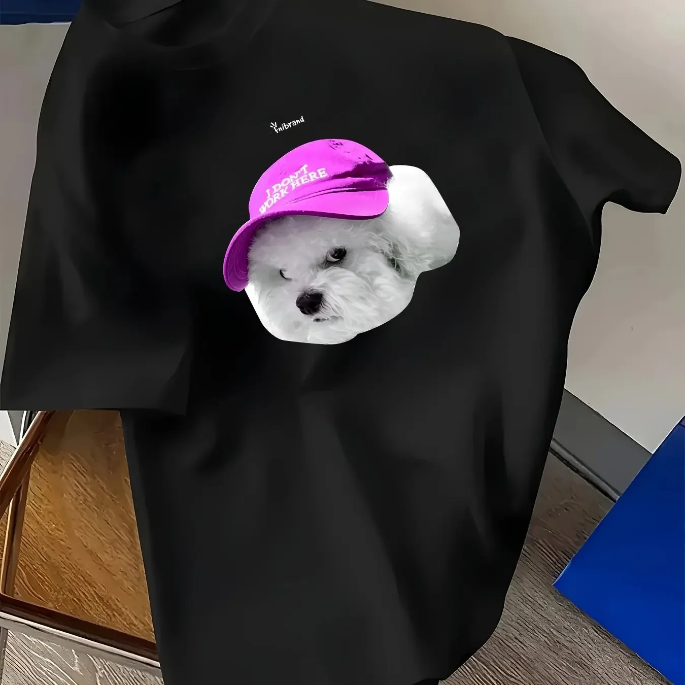 Unisex Adorable Pure 100% Cotton T-shirt with Cute Bichon Frise Print Casual Simple Korean Style Perfect for Summer Pet Lovers