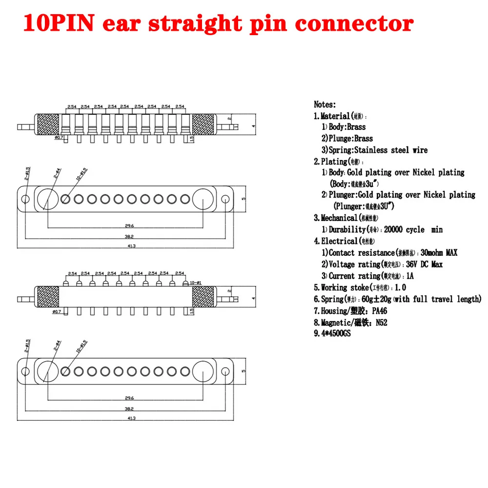 2A Waterproof DC Magnetic 2 3 4 5 6 7 8 9 10 Spring Loaded Male Female Square with Screw Holes Straight Pin Pogo Pin Connector