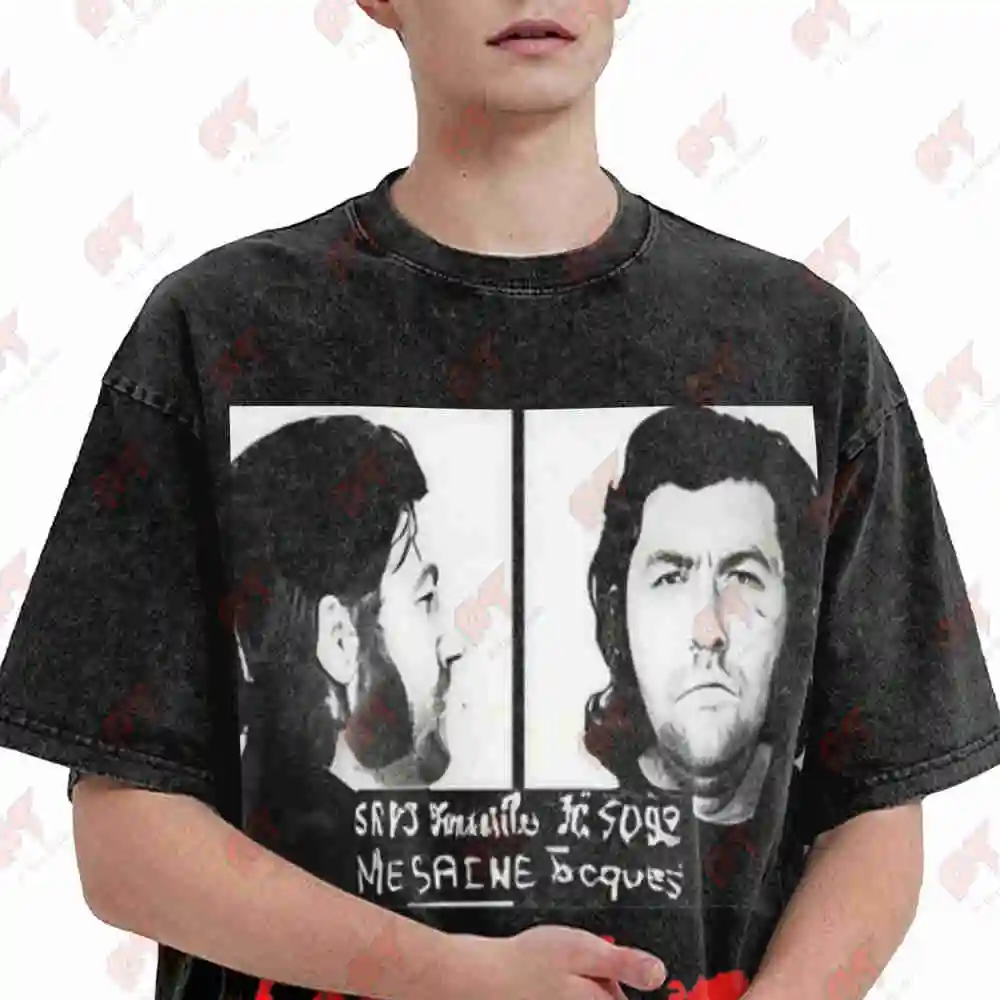 Jacques Mesrine Criminal Portrait French Vintage Washed Tee Pure Cotton T-Shirt