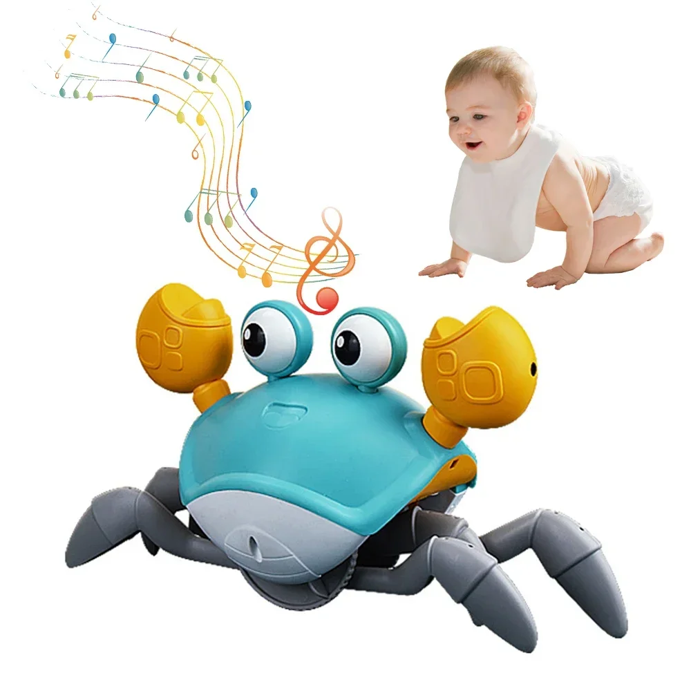 Krabbelndes Krabbenspielzeug, Babyspielzeug mit Musik und Licht, Bauchzeitspielzeug, interaktives Musikspielzeug für Kleinkinder, Jungen und Mädchen, Vermeidung von Hindernissen