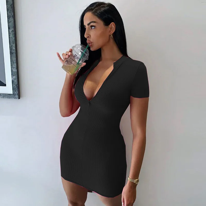 

Women's New Spring Dress Sexy Hip Wrap Skirt Short Sleeve Party Nightclub Sexy Zipper Mini Skirt Abito Donna Elegante 2024