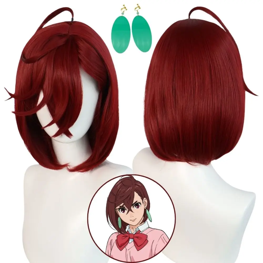 Momo Ayase Parrucca Cosplay Anime Dandadan Capelli corti marroni per donne Ragazze Orecchini per capelli in fibra resistente al calore Accessori di Halloween