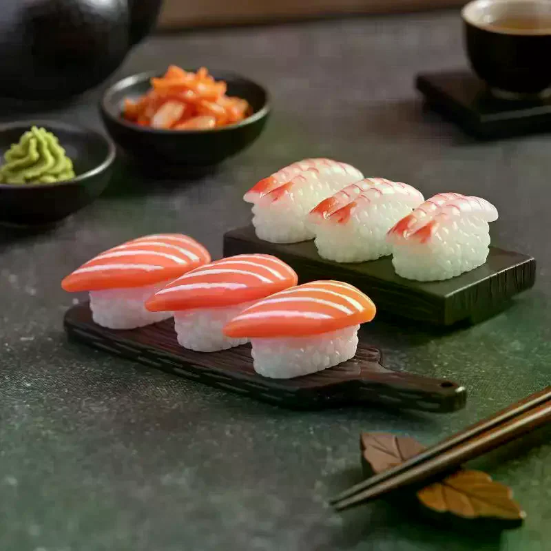 Mini Japanese Sushi Model Salmon Roe Sweet Shrimp Sushi Miniature Food DIY Resin Accessory Pendant Dollhouse Decoration 10pcs