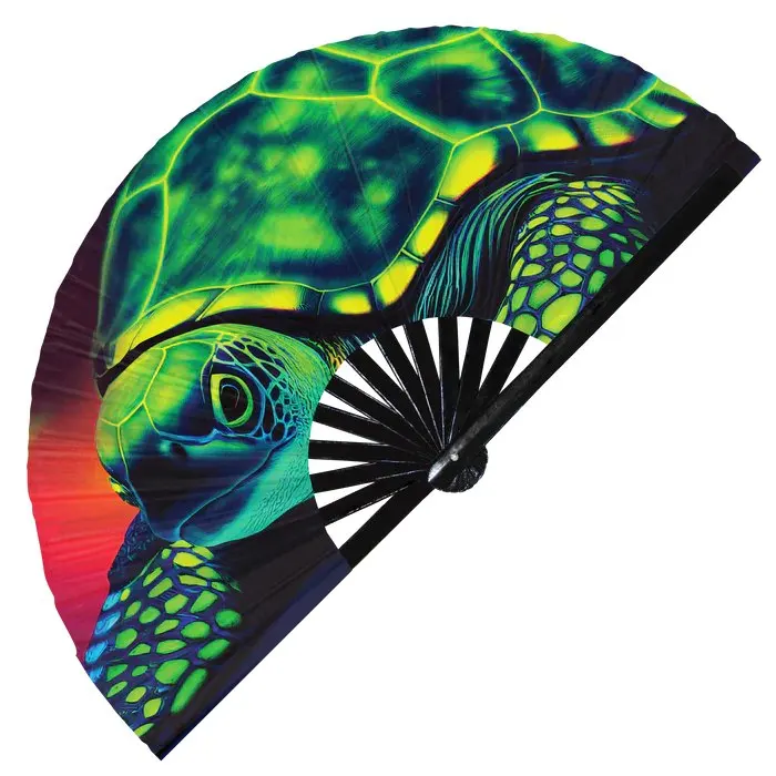 Ocean Sea Turtle Hand Fan Foldable for Women/Men/Drag Queen,Clack Festival Folding Hand Fan for Music Festival,Party,Performance