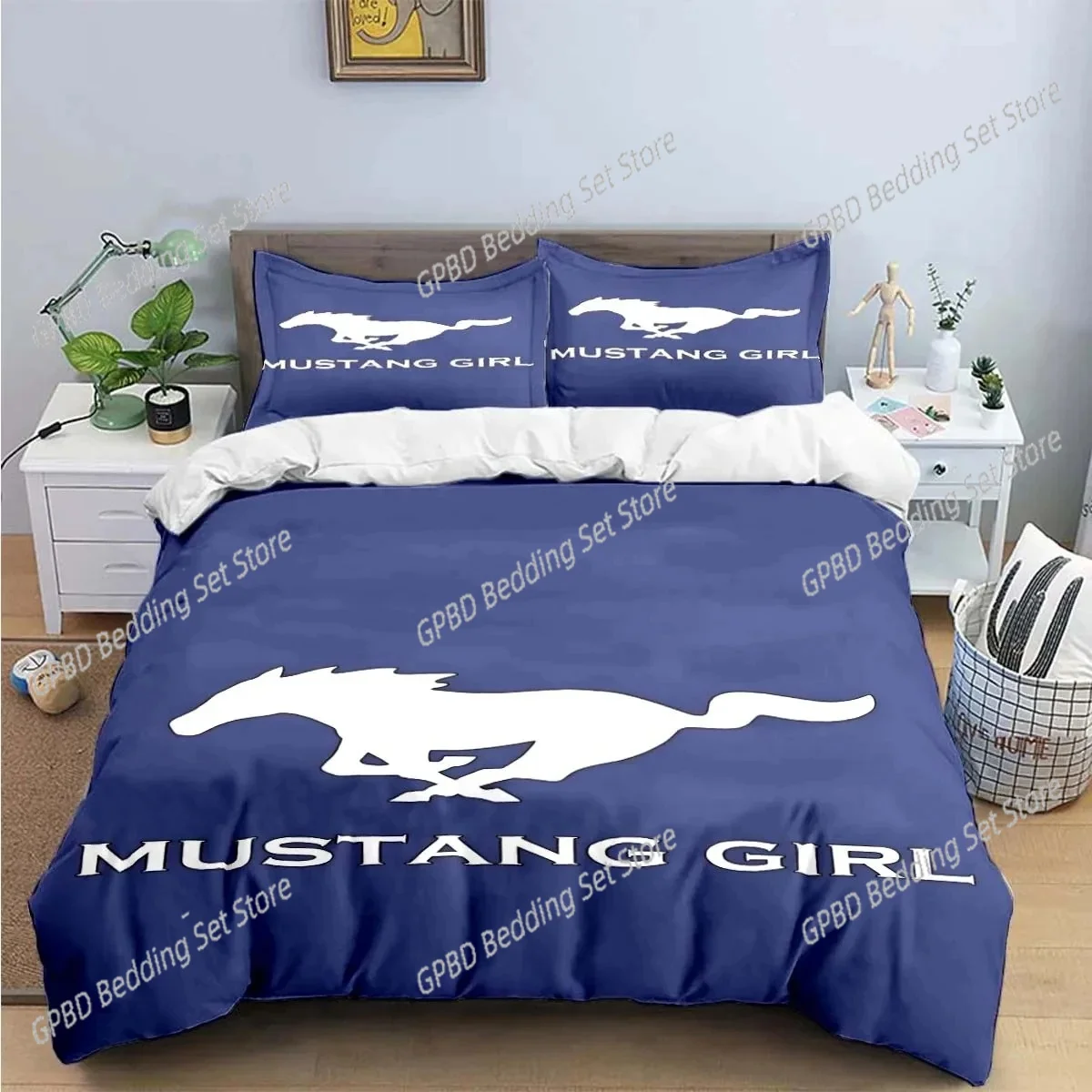

3D Print Mustang Car Logo 3D Bedding Set Duvet Cover Pillowcases Single Twin Full Queen King Size Home Decor Quilt Boys Gift